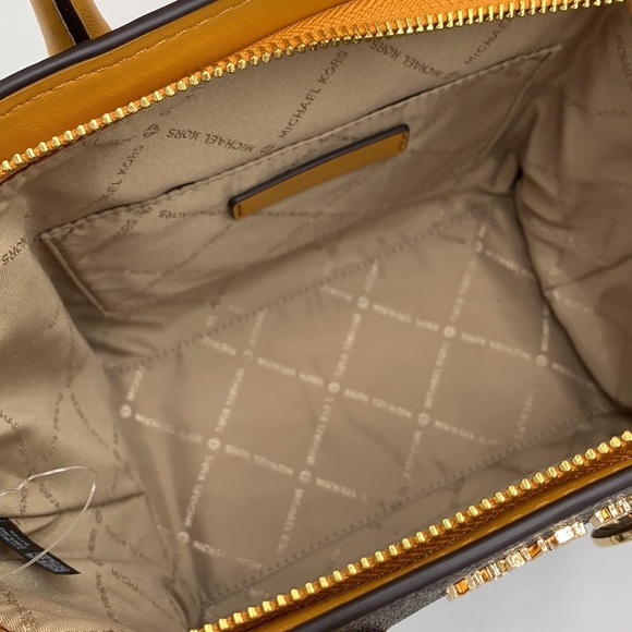 MICHAEL KORS
Avril Small Logo Top-Zip Satchel / Crossbody Marigold/ Brown Color - Picture 9 of 16